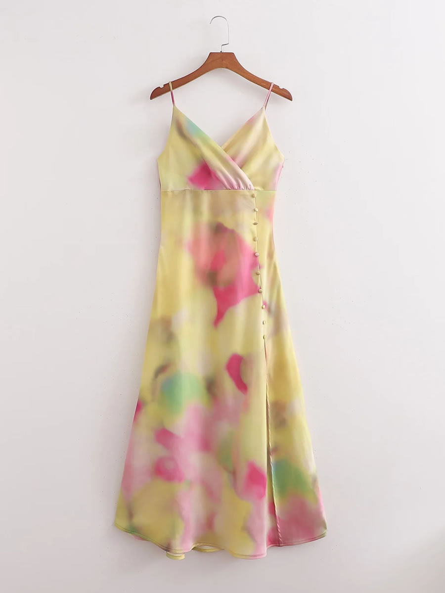 Fashion Tie Dye Satin Tie-dye Print Maxi Dress,Long Dress