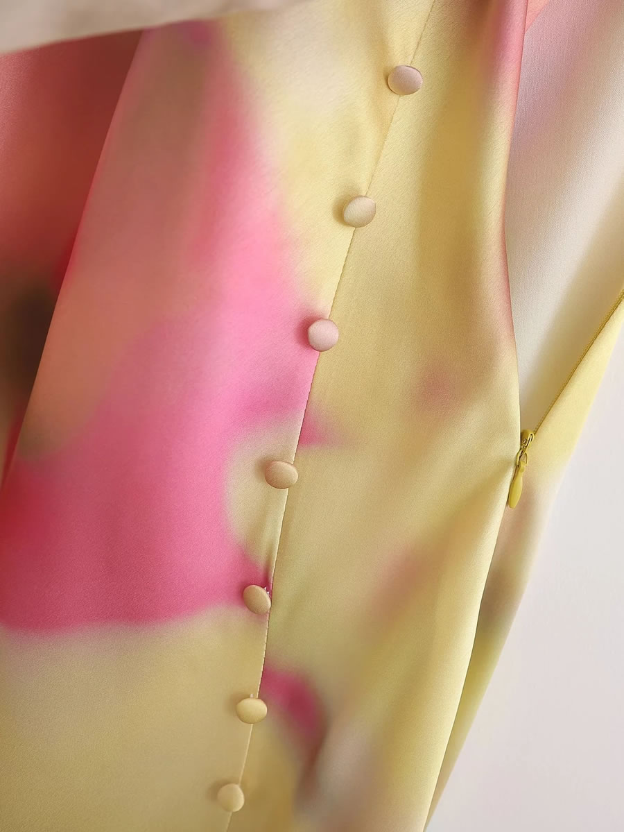 Fashion Tie Dye Satin Tie-dye Print Maxi Dress,Long Dress
