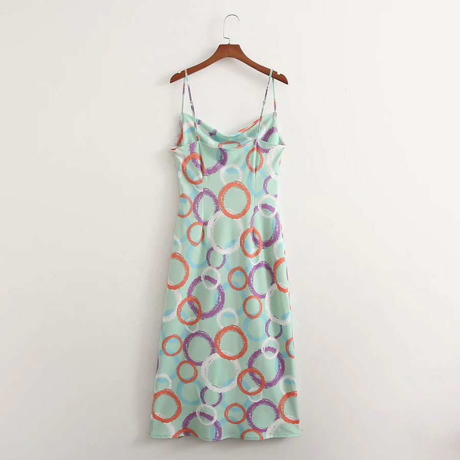 Fashion Printing Satin-print Drop-neck Slip Dress,Long Dress