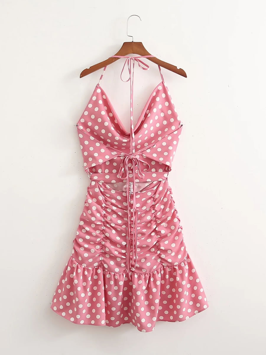 Fashion Polka Dots Geometric Polka Dot Print Drop Neck Tie Mermaid Dress,Mini & Short Dresses