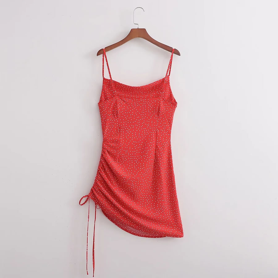 Fashion Polka Dots Polka Dot Print Drawstring Slip Dress,Mini & Short Dresses