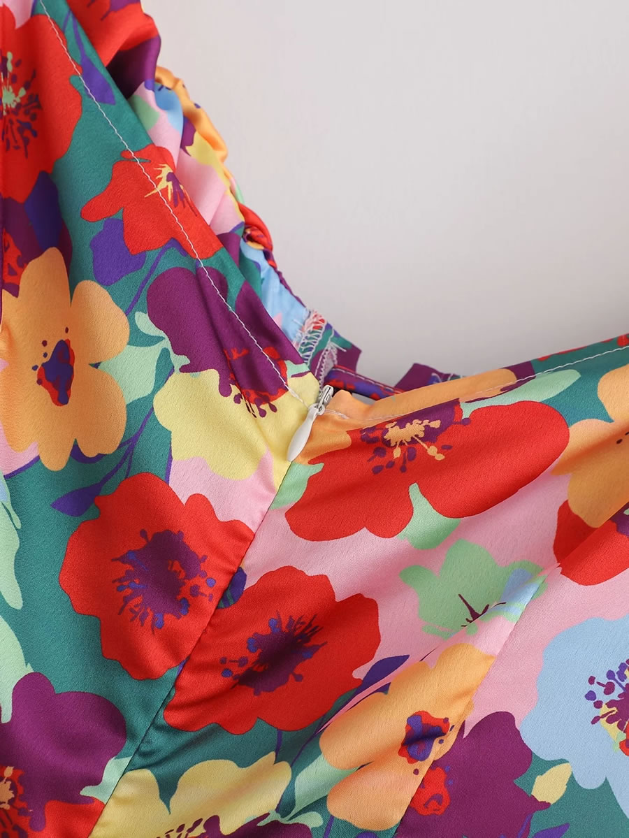 Fashion Color Geometric-print One-shoulder Drawstring Dress,Mini & Short Dresses