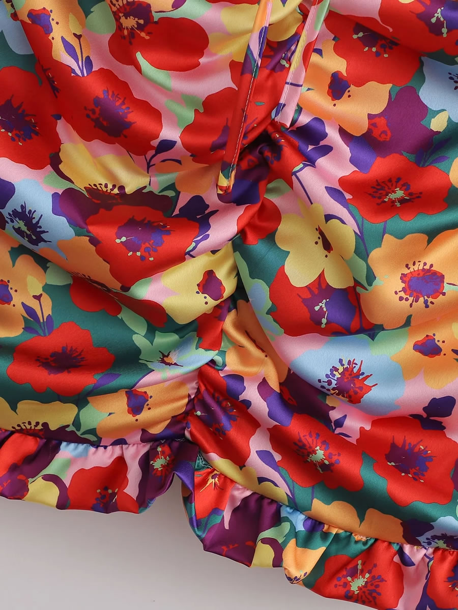 Fashion Color Geometric-print One-shoulder Drawstring Dress,Mini & Short Dresses