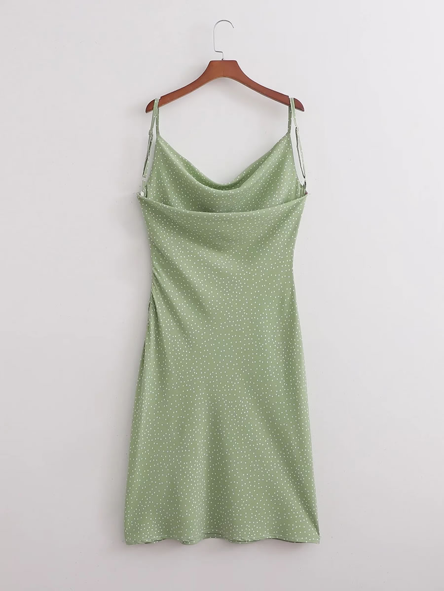 Fashion Green Geometric Print Drop-neck Slip Dress,Long Dress