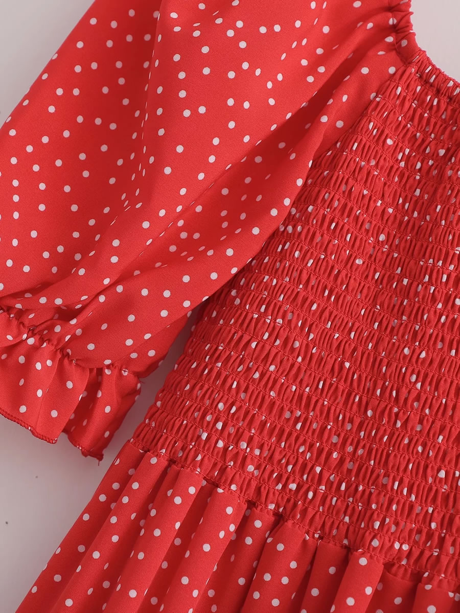 Fashion Red Geometric Print Swing Dress,Long Dress
