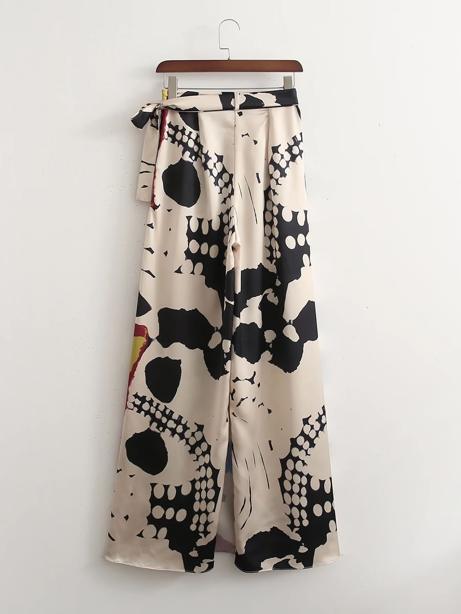 Fashion Color Wrap-print Wide Mid-rise Pants,Pants