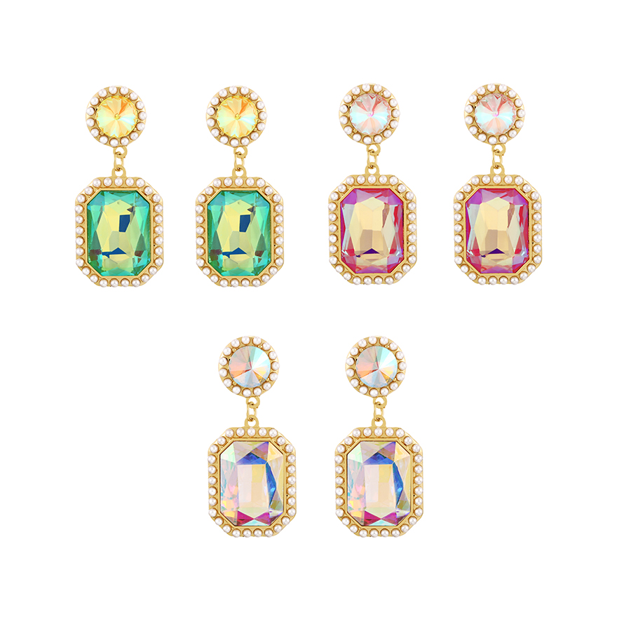 Fashion Ab Color Alloy Diamond Pearl Square Stud Earrings,Stud Earrings