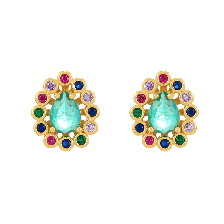 Fashion Color Bronze Zircon Flower Stud Earrings,Earrings