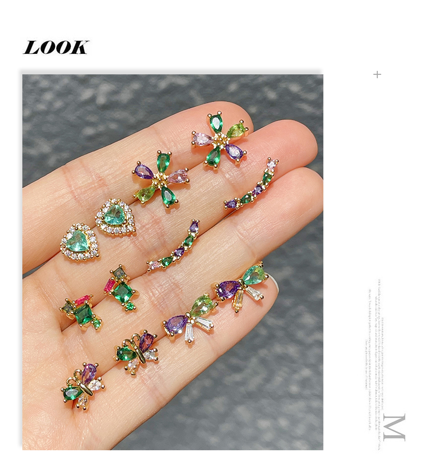 Fashion Color Bronze Zircon Flower Stud Earrings,Earrings