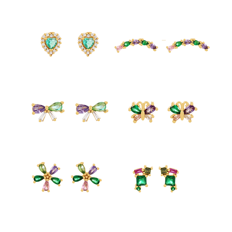 Fashion Color-5 Copper Set Zircon Heart Stud Earrings,Earrings