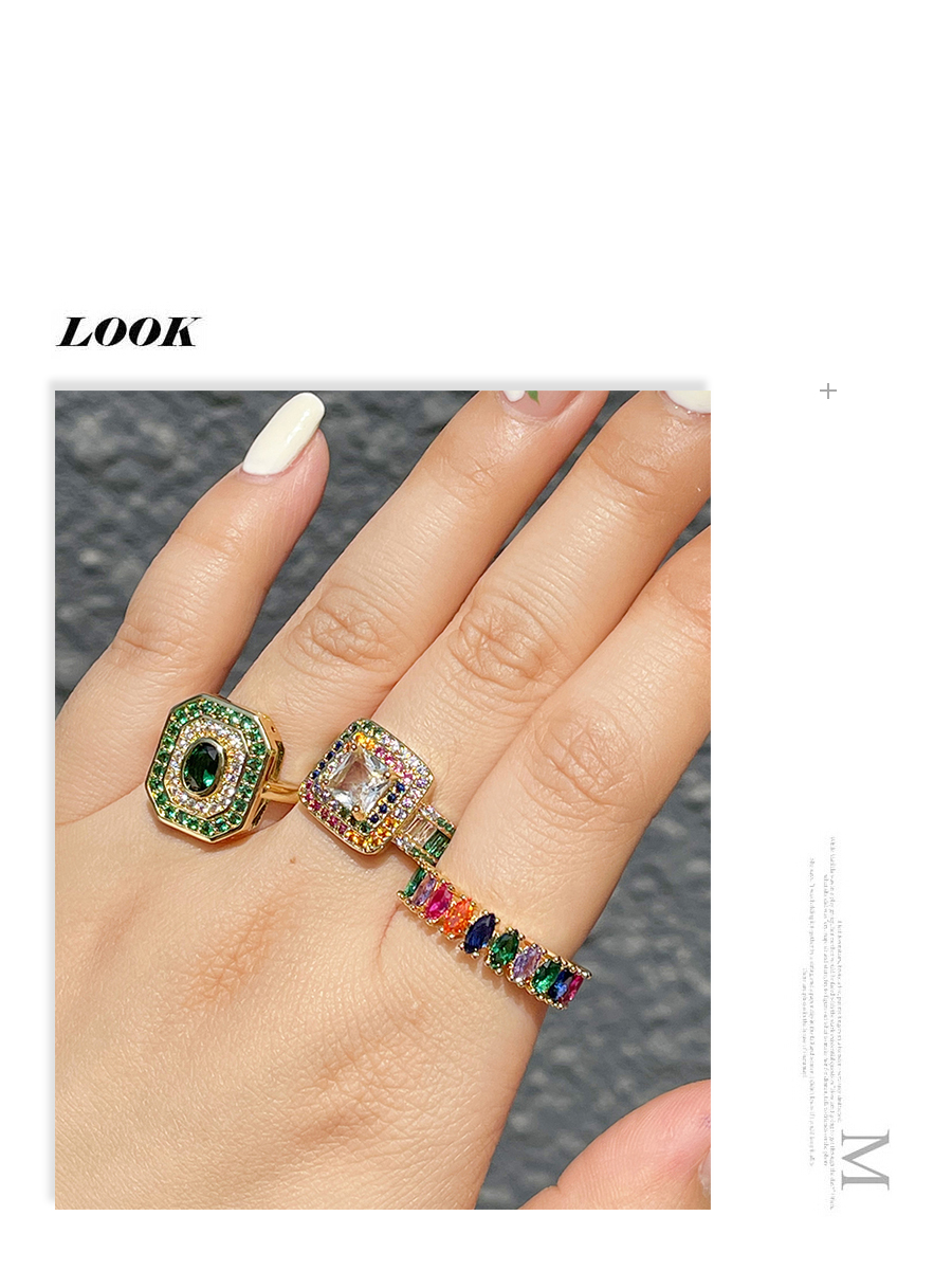 Fashion Color-2 Copper Set Zircon Geometric Ring,Rings
