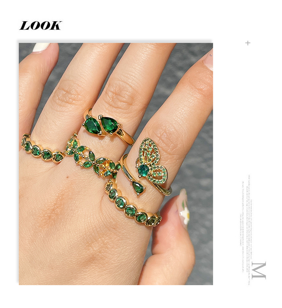 Fashion Green-3 Bronze Zircon Round Ring,Rings