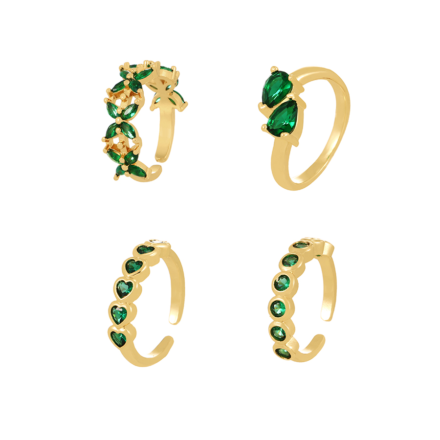 Fashion Green-2 Copper Set Zircon Heart Ring,Rings