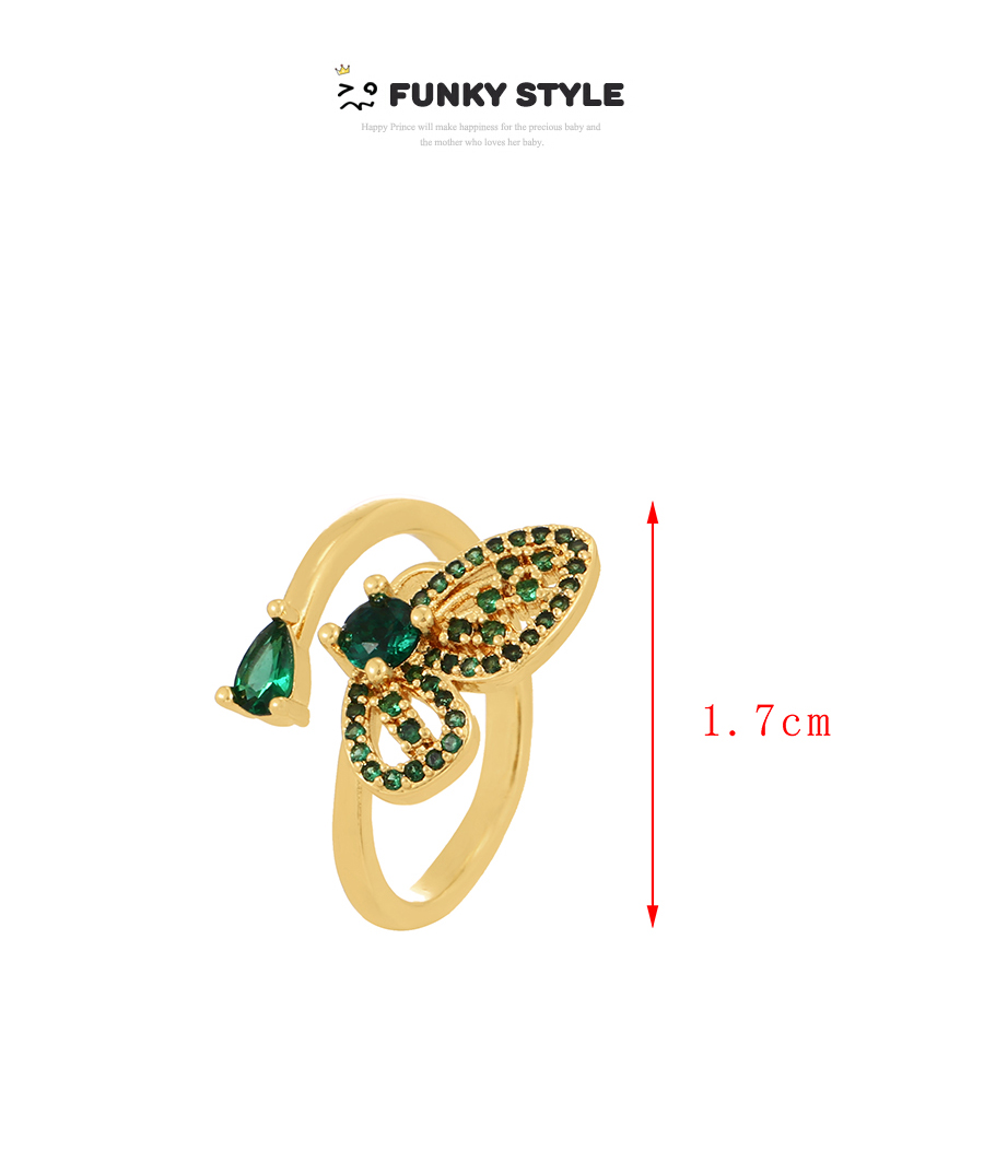 Fashion Green Bronze Zircon Butterfly Ring,Rings