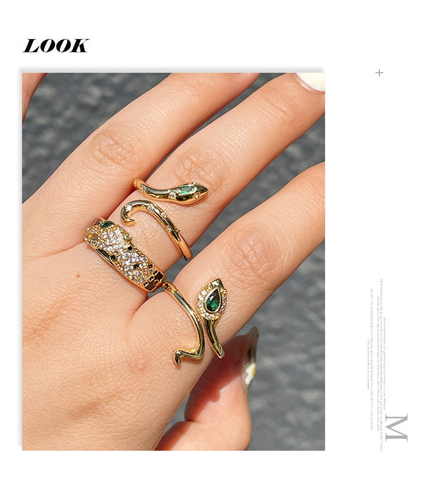 Fashion Green Bronze Zircon Snake Ring,Rings