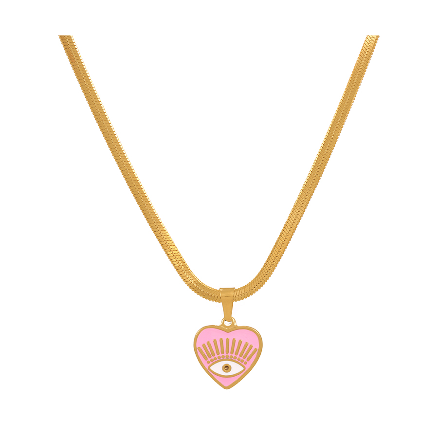 Fashion Pink Titanium Steel Drop Oil Love Eye Pendant Necklace,Necklaces