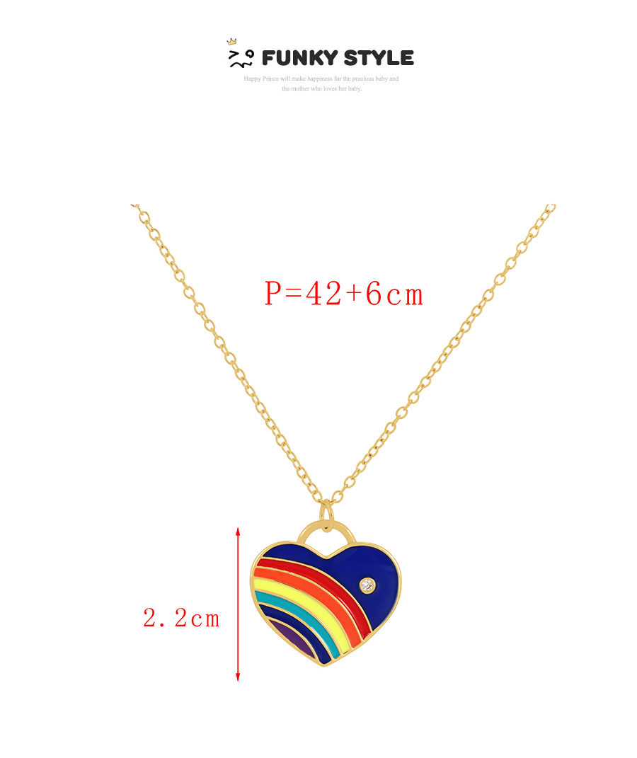 Fashion Lake Blue Bronze Zircon Drop Oil Rainbow Heart Pendant Necklace,Necklaces