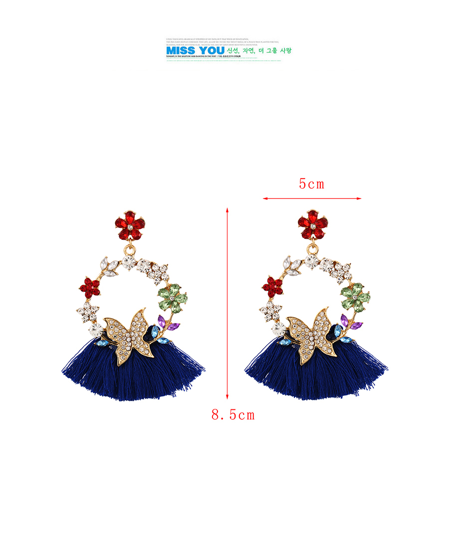 Fashion White Alloy Diamond Flower Butterfly Tassel Stud Earrings,Stud Earrings