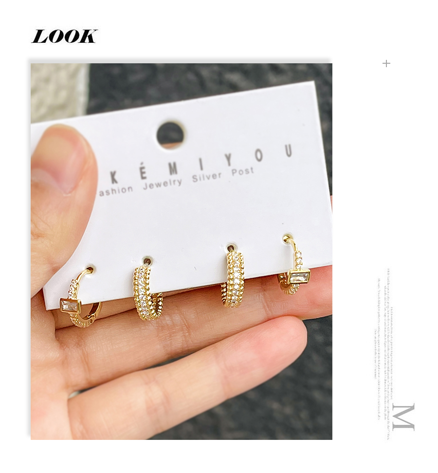 Fashion Gold 6-piece Set Of Copper Inlaid Zircon Geometric Earrings,Earring Set