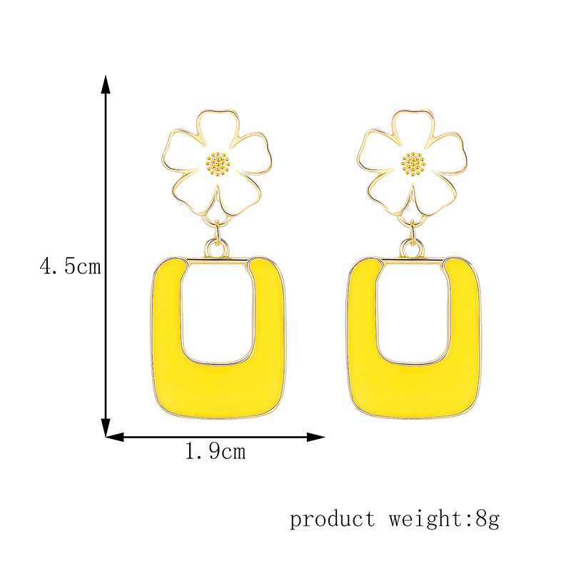 Fashion Yellow Alloy Square Oil Drop Flower Stud Earrings,Stud Earrings