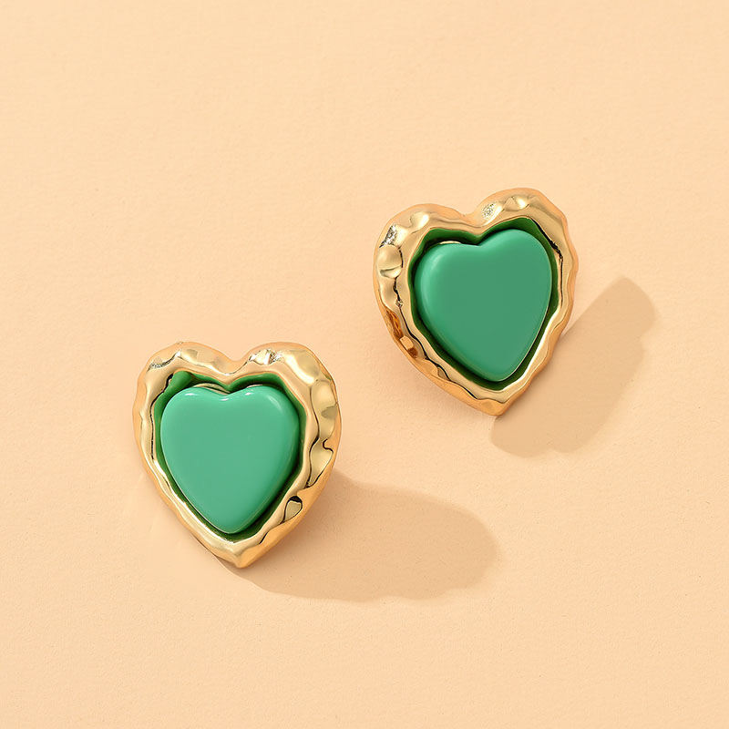 Fashion Green Alloy Heart Stud Earrings,Stud Earrings