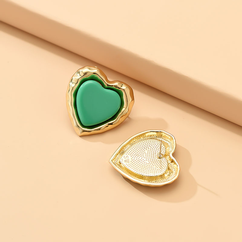 Fashion Green Alloy Heart Stud Earrings,Stud Earrings