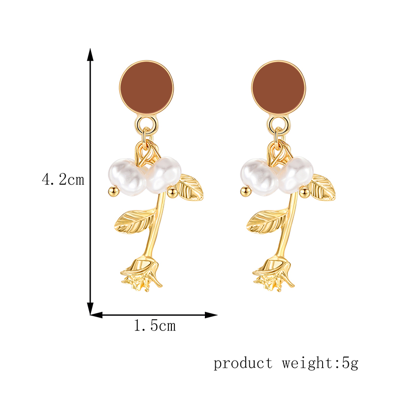 Fashion Gold Color Alloy Rose Pearl Stud Earrings,Stud Earrings