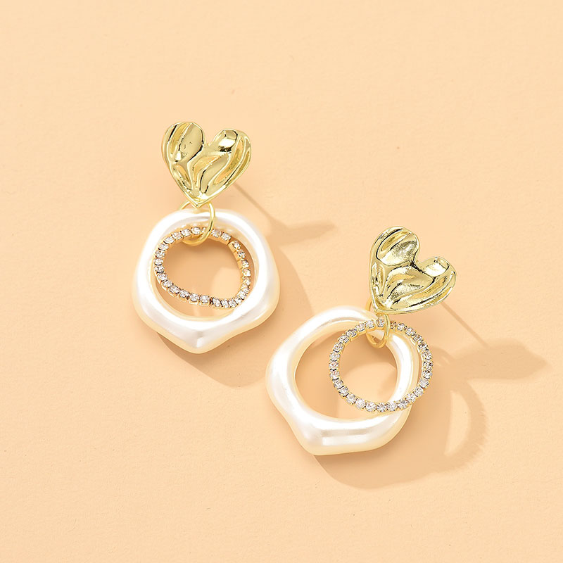 Fashion Gold Color Alloy Diamond Ring Heart Stud Earrings,Stud Earrings