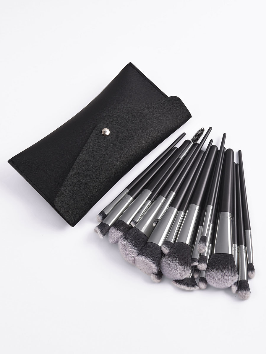 Fashion Black Set Of 20 Oversized Black Leather Bag Silver And Black Makeup Brushes,Beauty tools