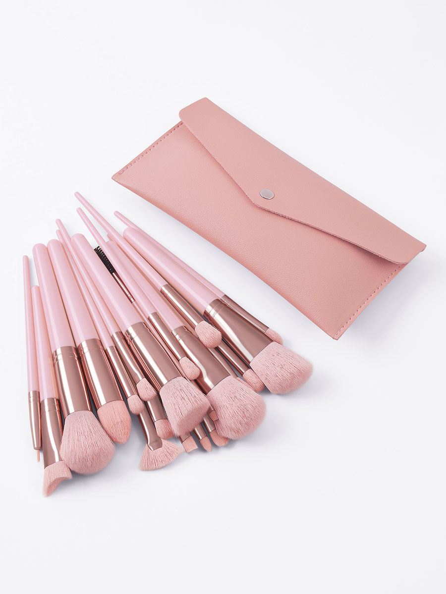 Fashion Pink Set Of 20 Oversized Pink Leather Bag Silver And Black Makeup Brushes,Beauty tools