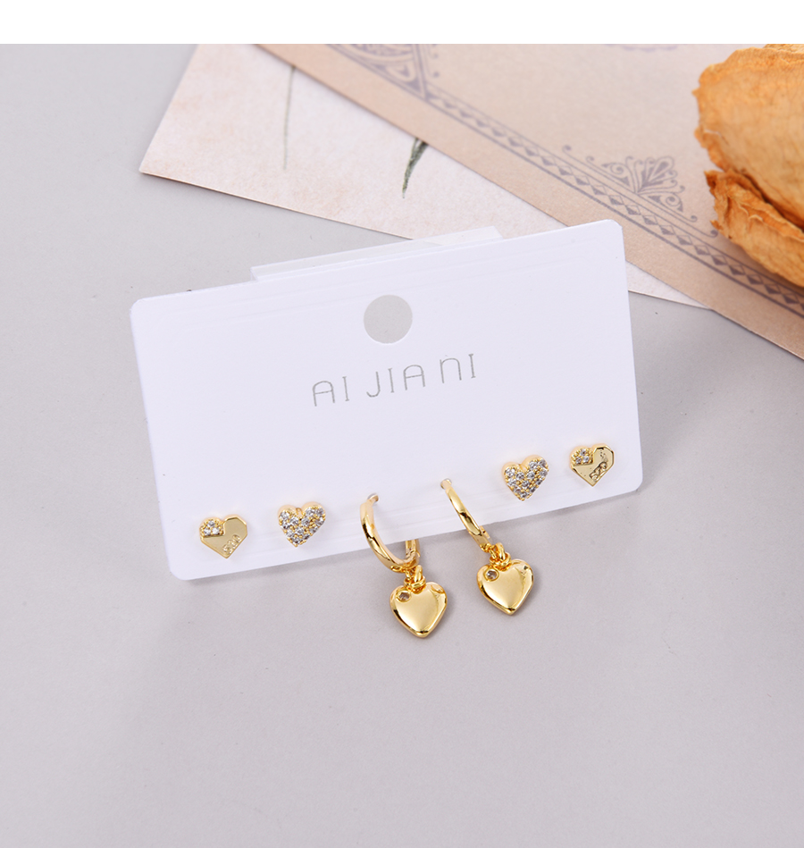 Fashion Gold Alloy Diamond Heart Stud Earrings 6 Piece Set,Jewelry Sets