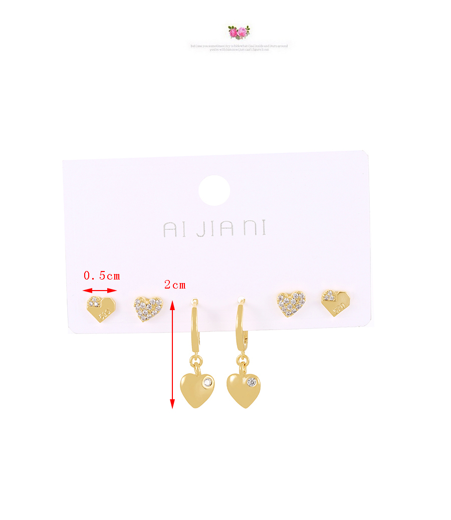 Fashion Gold Alloy Diamond Heart Stud Earrings 6 Piece Set,Jewelry Sets