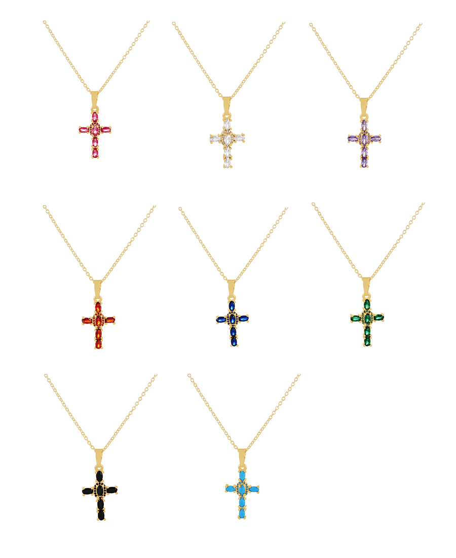 Fashion Lake Blue Bronze Zircon Cross Pendant Necklace,Necklaces