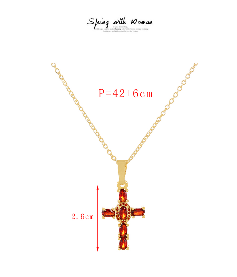 Fashion Red Bronze Zircon Cross Pendant Necklace,Necklaces