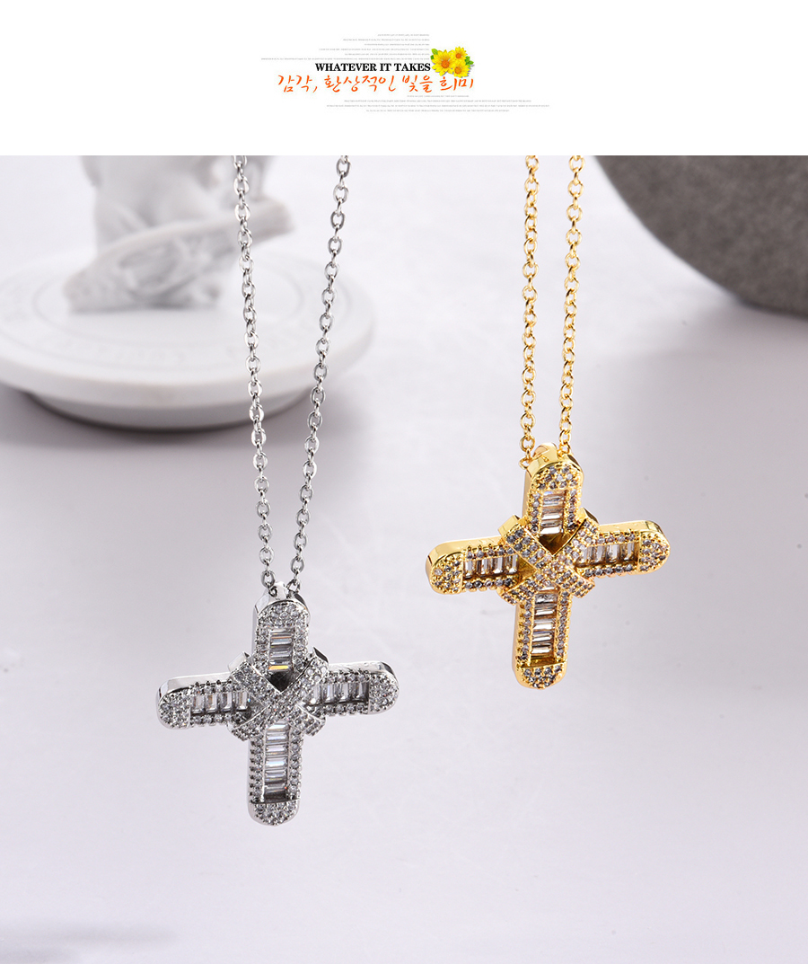 Fashion Silver Bronze Zircon Cross Pendant Necklace,Necklaces