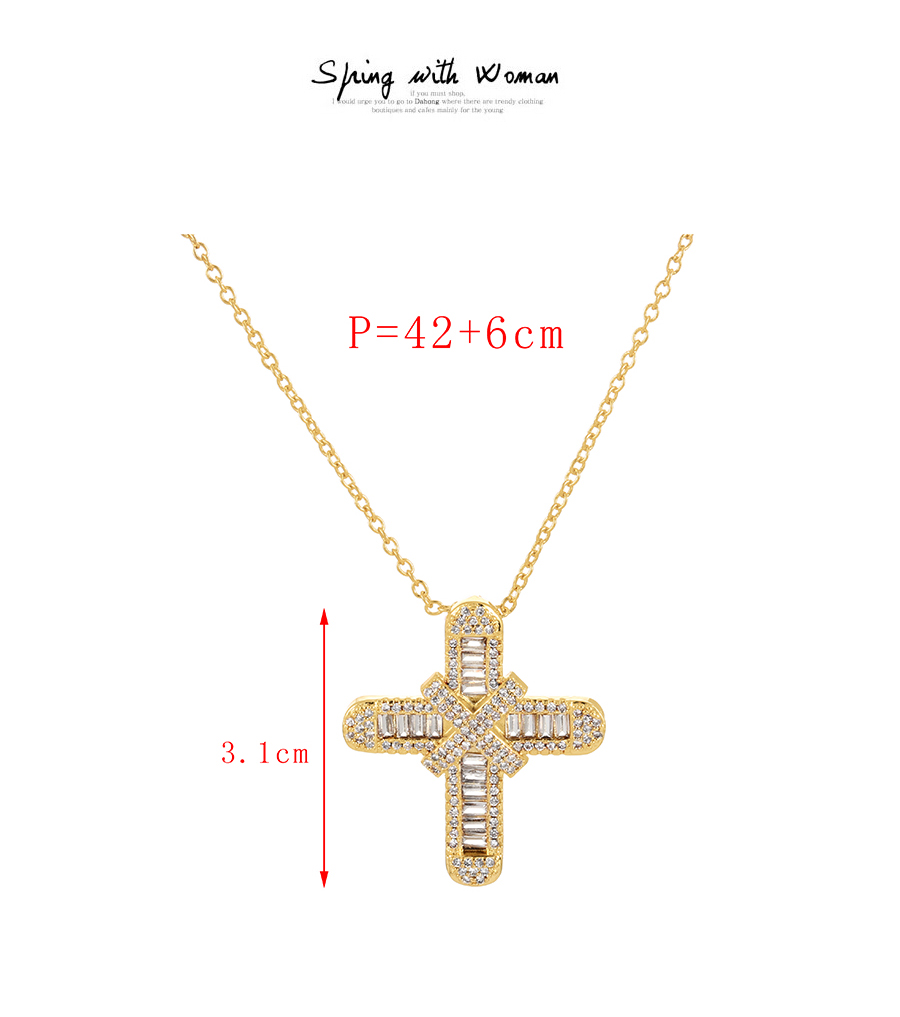 Fashion Gold Bronze Zircon Cross Pendant Necklace,Necklaces
