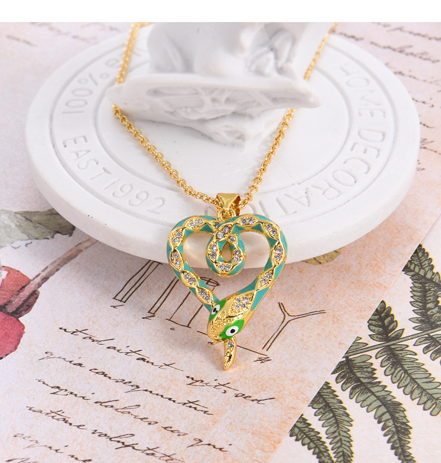 Fashion White Bronze Zircon Dripping Serpentine Heart Pendant Necklace,Necklaces
