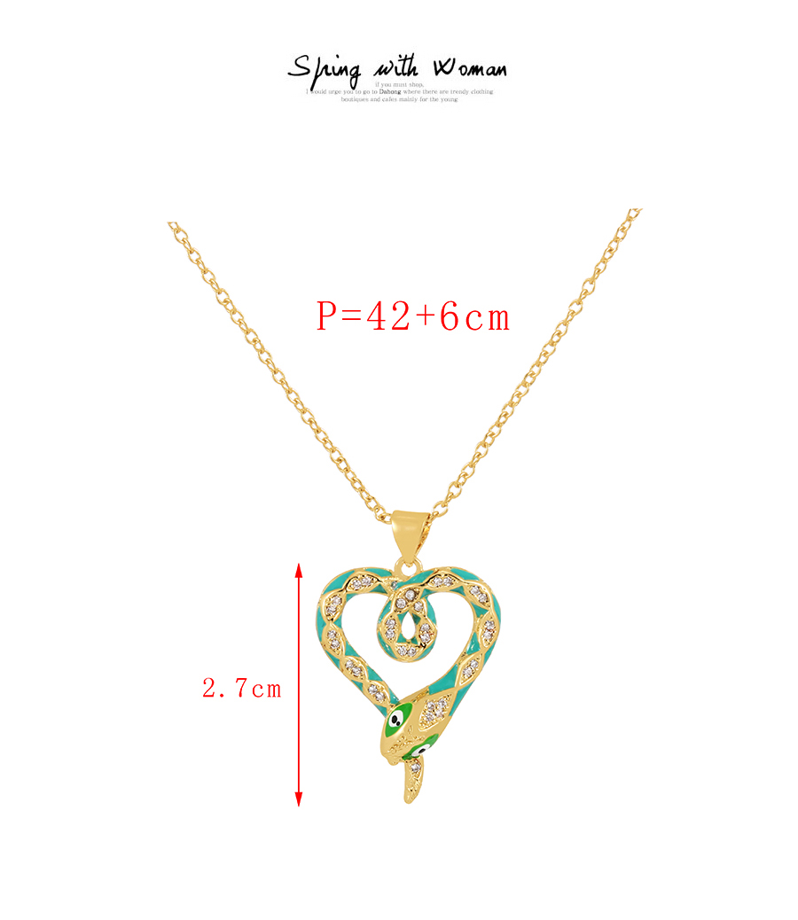Fashion Lake Green Bronze Zircon Dripping Serpentine Heart Pendant Necklace,Necklaces