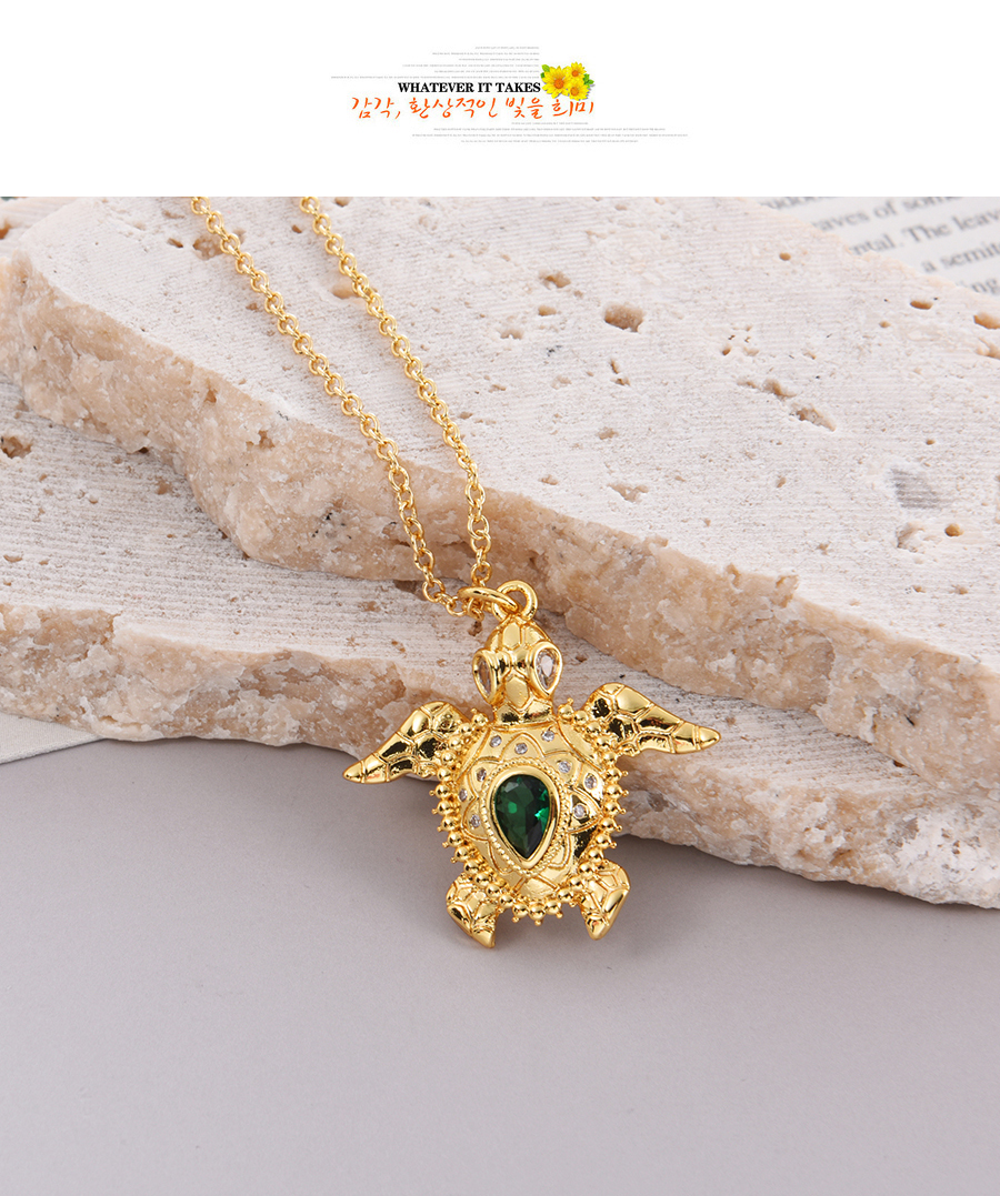 Fashion Gold Bronze Zircon Tortoise Pendant Necklace,Necklaces
