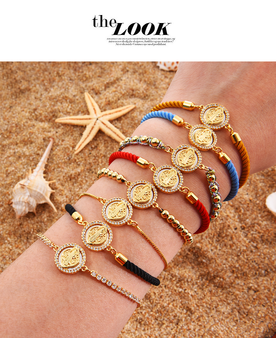 Fashion Gold-2 Bronze Zircon Round Shell Portrait Bracelet,Bracelets
