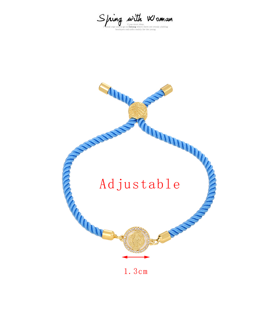 Fashion Blue Braided Bracelet With Bronze Zircon Round Shell Portrait,Bracelets