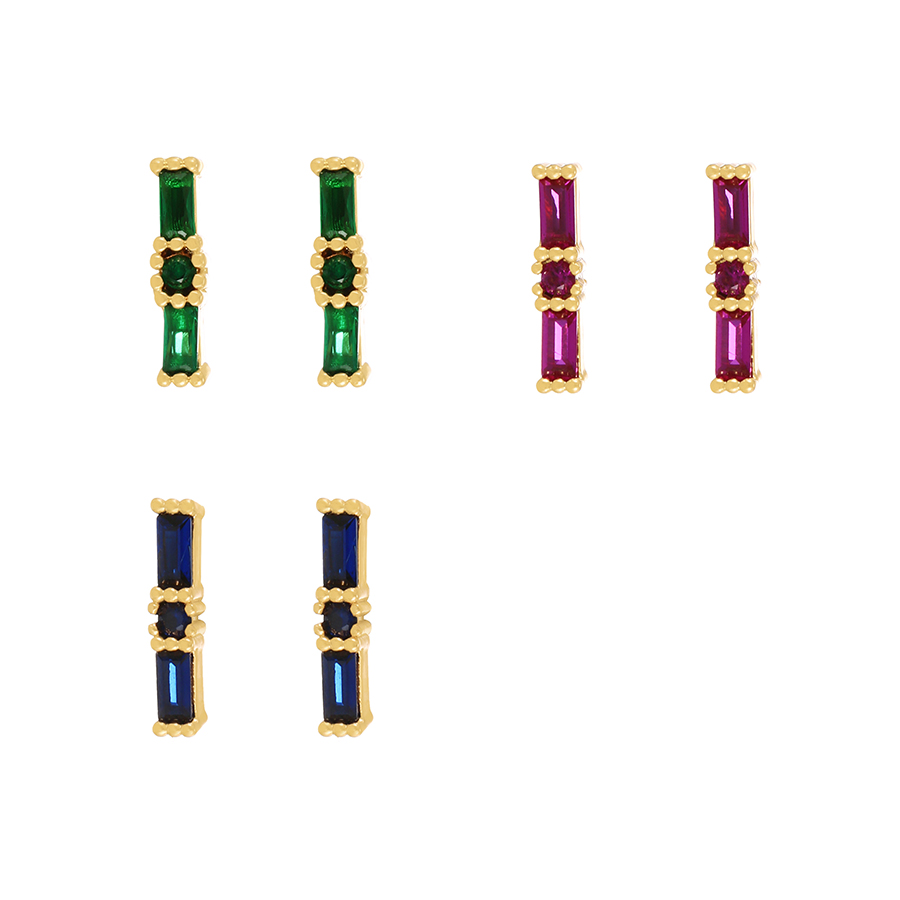 Fashion Navy Blue Copper Zircon Square Stud Earrings,Earrings