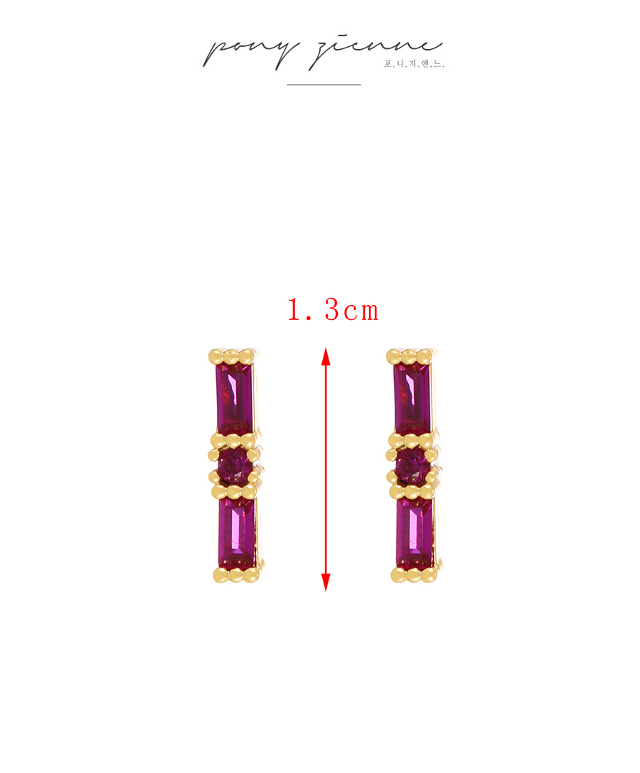 Fashion Red Copper Zircon Square Stud Earrings,Earrings