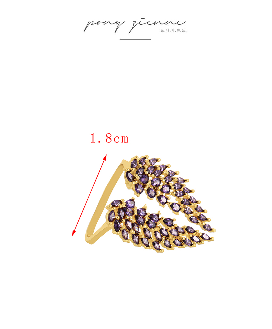Fashion Purple Copper Set Zircon Leaf Wing Ring,Rings