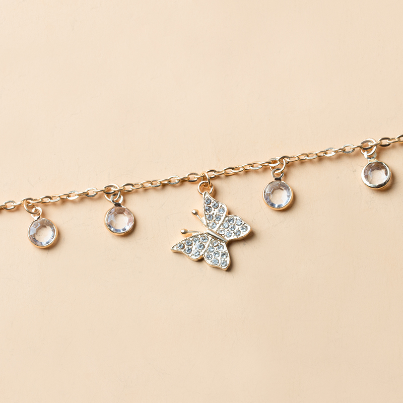 Fashion Gold Alloy Diamond Butterfly Tassel Necklace,Pendants