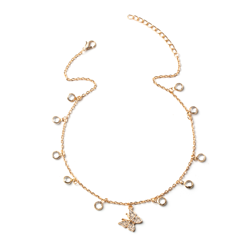 Fashion Gold Alloy Diamond Butterfly Tassel Necklace,Pendants