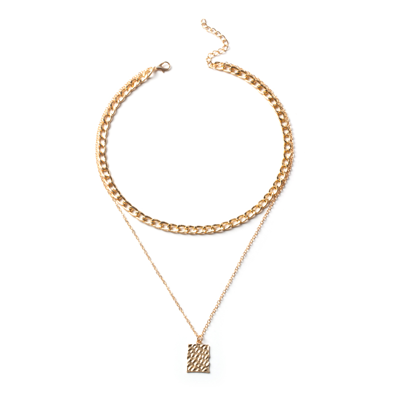 Fashion Gold Alloy Geometric Square Double Layer Necklace,Multi Strand Necklaces