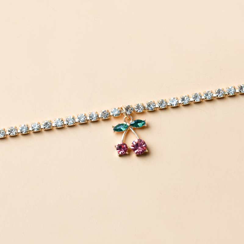 Fashion Gold Alloy Diamond Claw Chain Cherry Necklace,Pendants