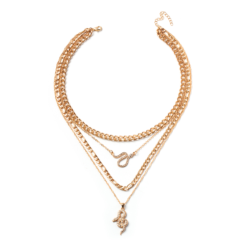 Fashion Silver Alloy Diamond Snake Layered Necklace,Multi Strand Necklaces