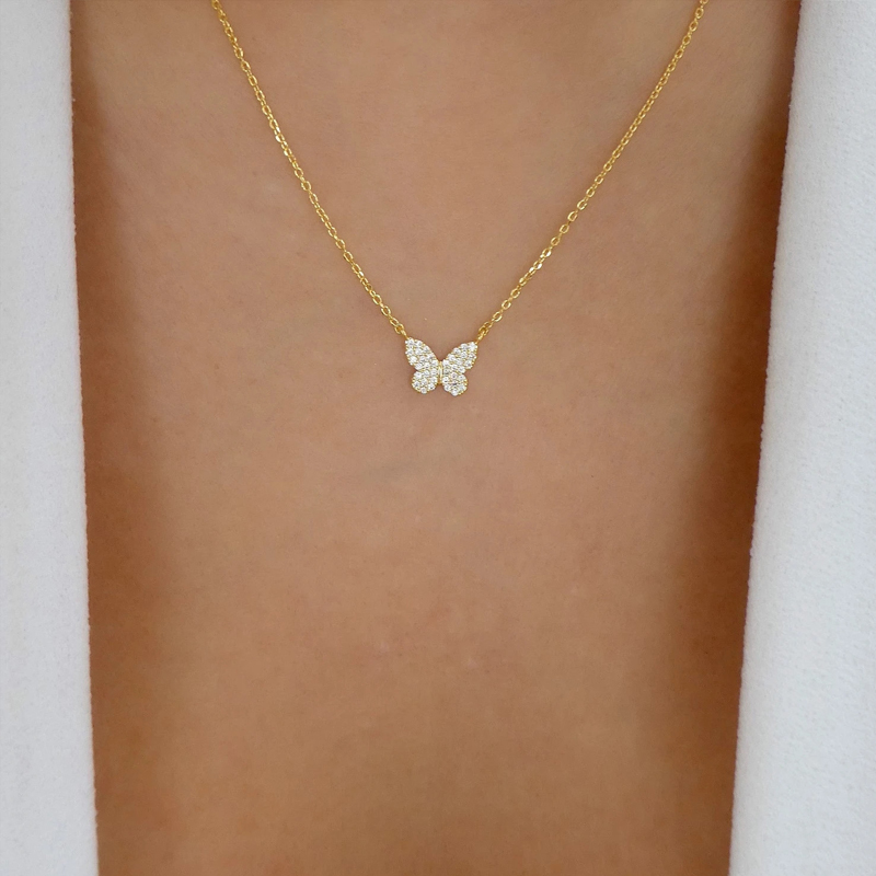 Fashion Silver Alloy Diamond Butterfly Necklace,Pendants